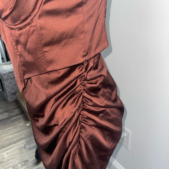 Oh Polly Cowl Corset Asymmetrical Satin Dress - Picture 4 of 8